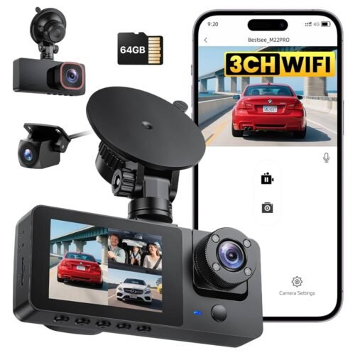 2.5K Dash Cam Car Front Rear and Indoor with 64GB SD Card