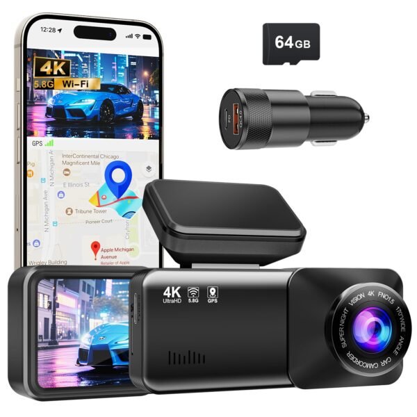 Dash Cam 4K Full HD Dash Camera for Cars Included 64GB Card
