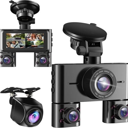 360 Dash Cam Front and Rear Inside 4 Channel Dash Camera for Cars FHD 1080P