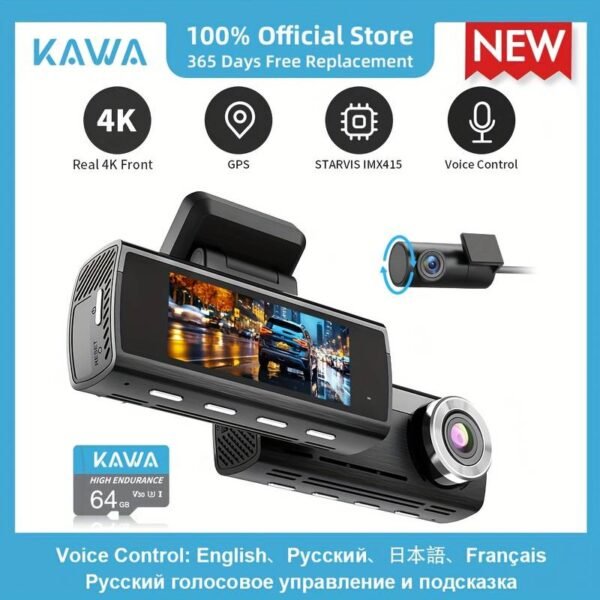 Dash Cam 4K Full HD Dash Camera for Cars Included 64GB Card